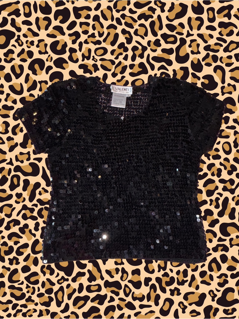 Black Sequin Short Sleeve Top